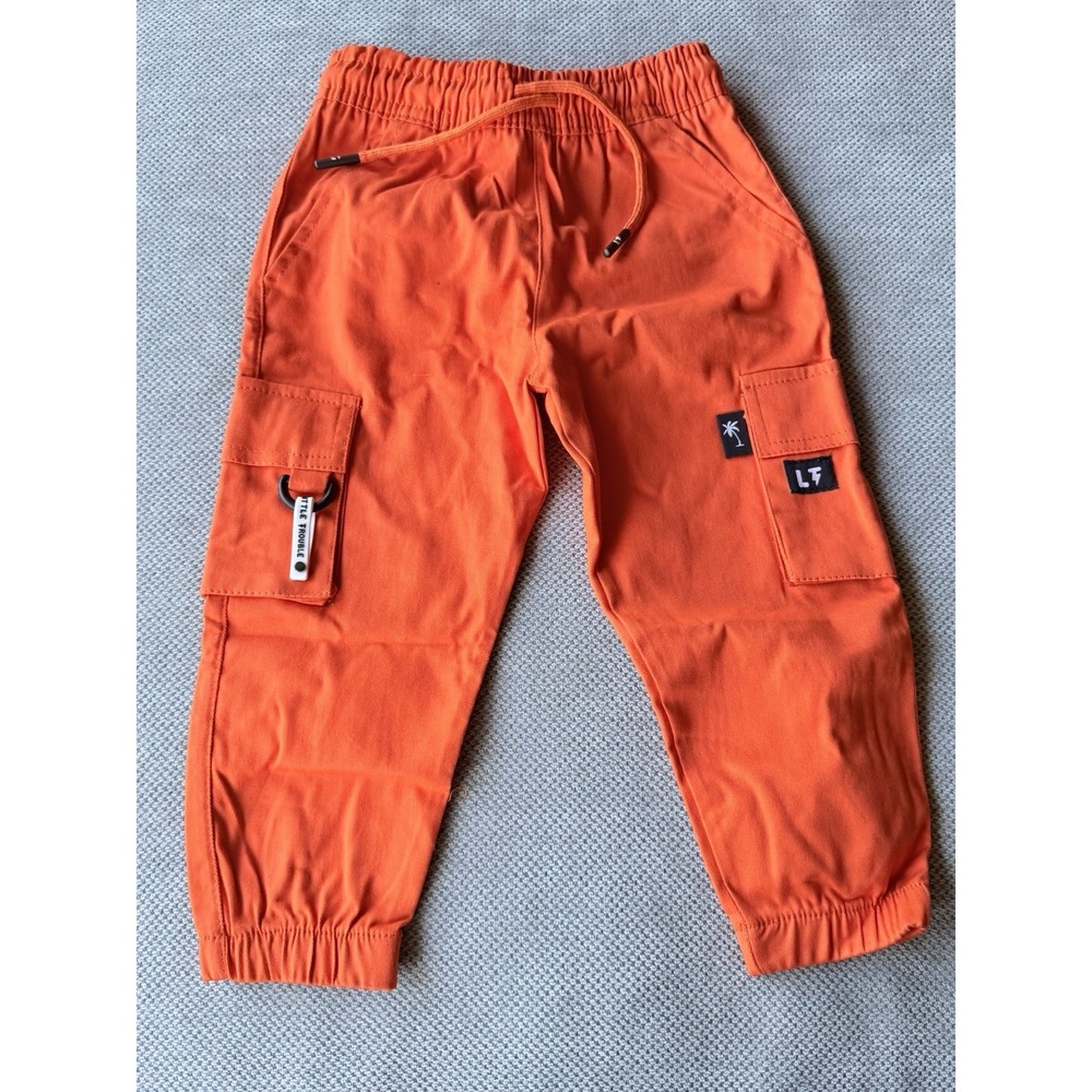 Little Trouble 3T Orange Cargo Joggers NWT Toddler Boys Streetwear Pants